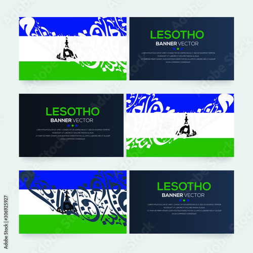 Banner Flag of Lesotho ,Contain Random Arabic calligraphy Letters Without specific meaning in English ,Vector illustration