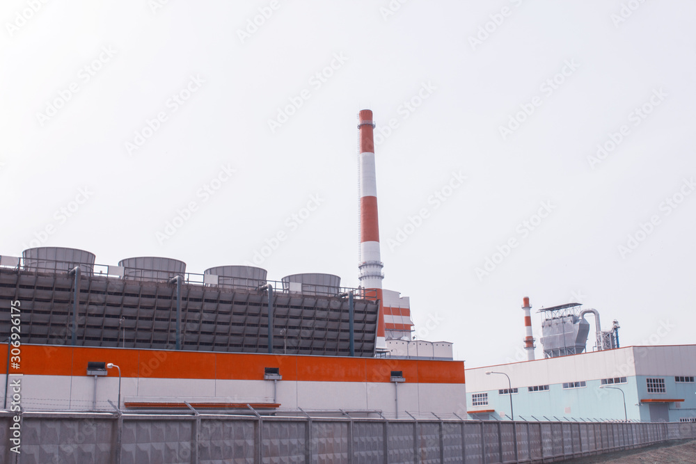 Obraz premium New modern pulp mill for the manufacture of paper and cardboard, industry, outdoor, copy space