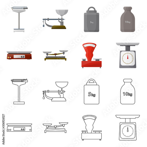 Vector design of weight and scale logo. Collection of weight and measure stock symbol for web.
