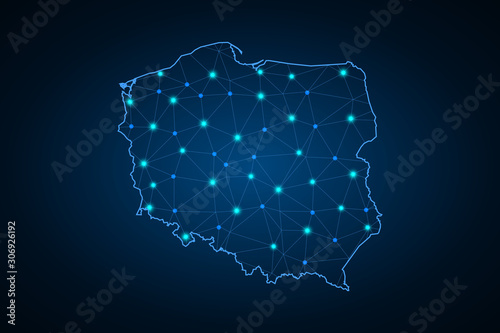 Map of Poland. Wire frame 3D mesh polygonal network line, design sphere, dot and structure. communications map of Poland. Vector Illustration EPS10. - Vector