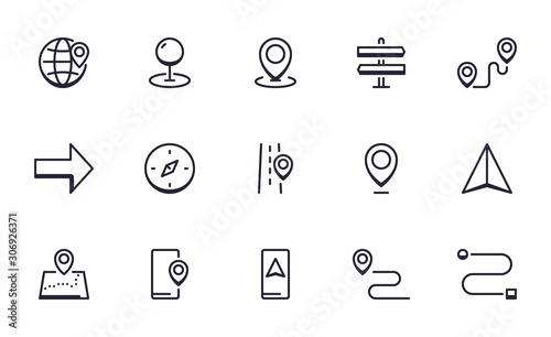Set of Navigation, Direction, Location vector icon illustration