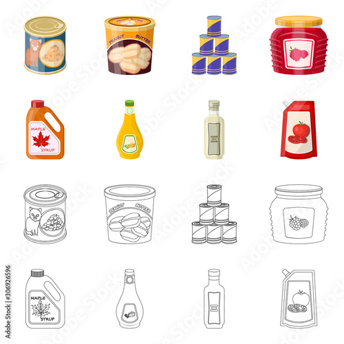 Vector design of can and food symbol. Collection of can and package stock vector illustration.