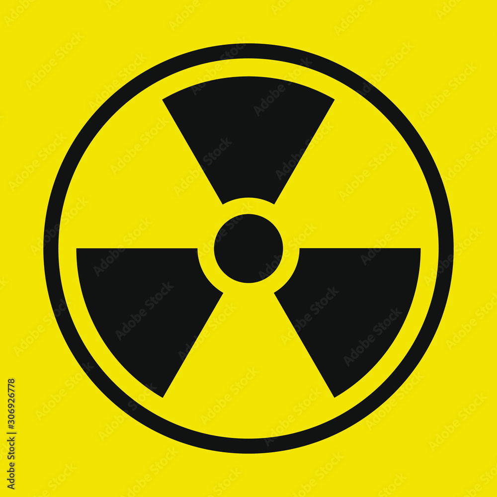 Yellow and black Radioactive radiation warning icon symbol shape