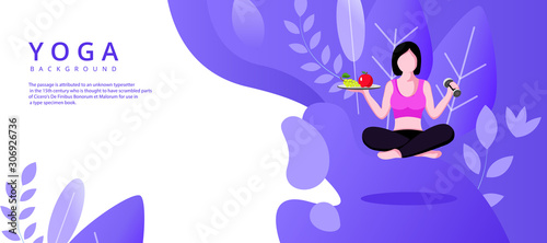 Vector image of a young woman doing yoga on a colorful abstract background. 
