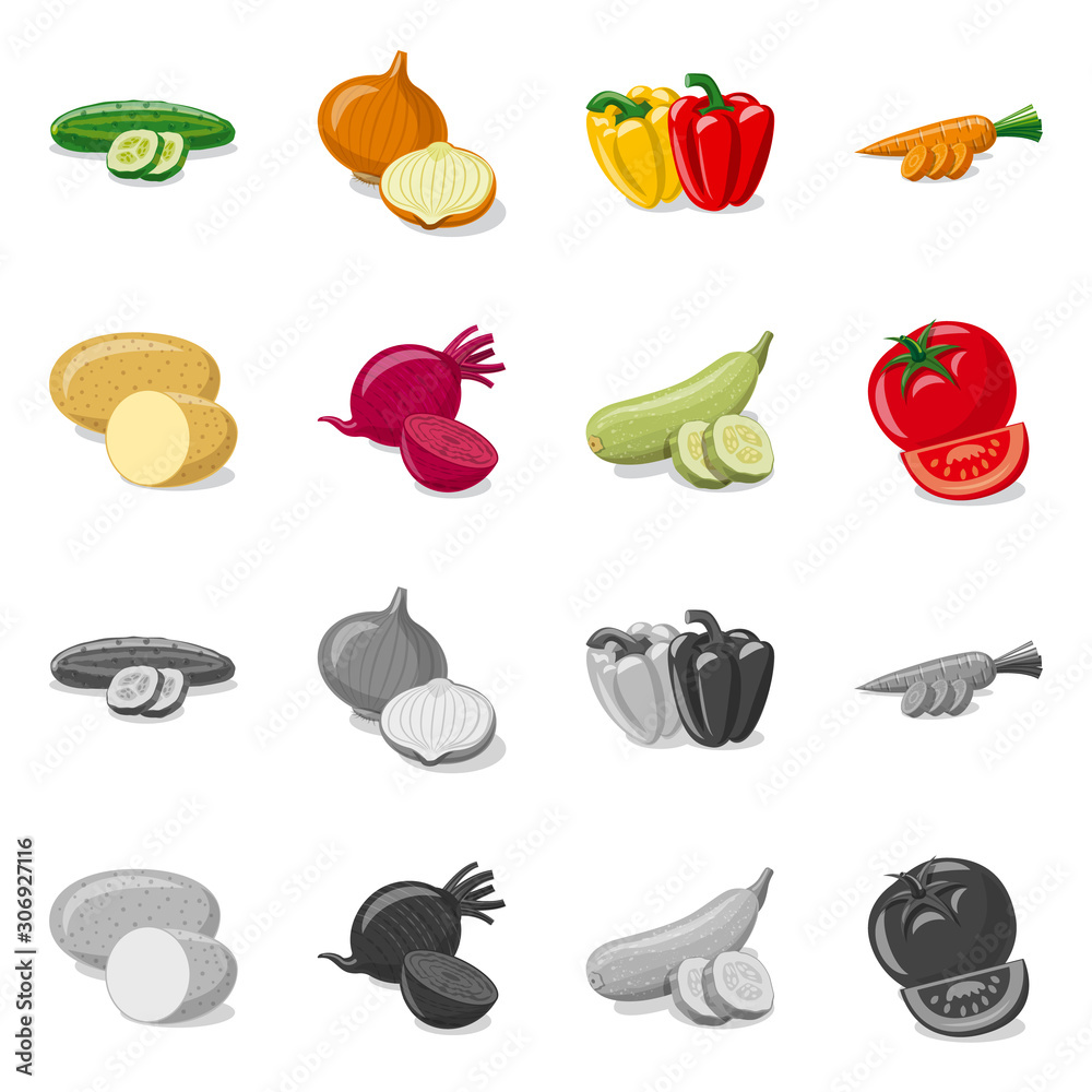 Naklejka Isolated object of vegetable and fruit logo. Collection of vegetable and vegetarian stock vector illustration.