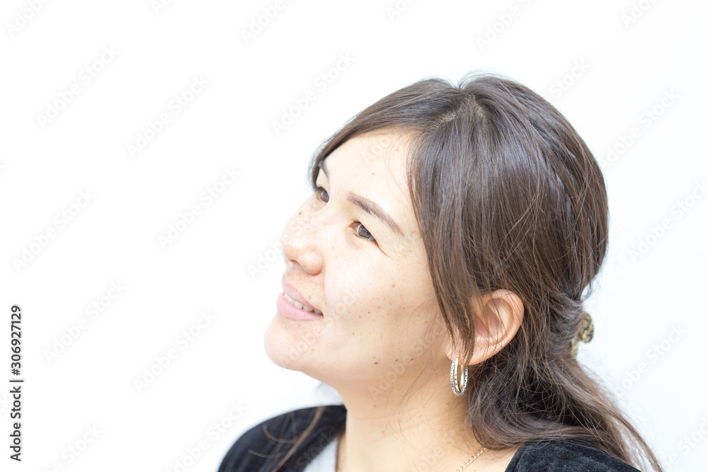 Young happy girl have some fun. Smiling woman without makeup. White background is not isolated Young happy girl have some fun. Smiling woman without makeup. White background is not isolated