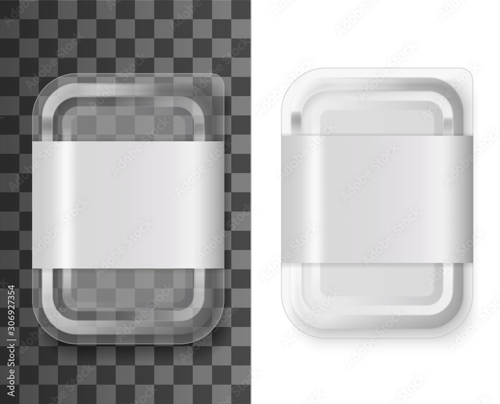 Transparent plastic food container, product tray box pack with label ...