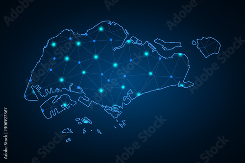 Map of Singapore. Wire frame 3D mesh polygonal network line, design sphere, dot and structure. communications map of Singapore. Vector Illustration EPS10. - Vector