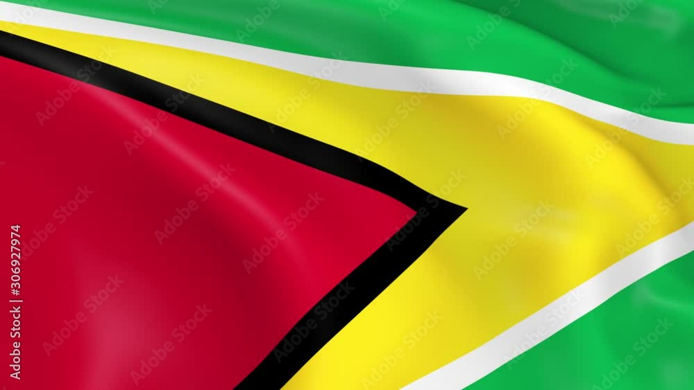 Photo realistic slow motion 4KHD flag of the Guyana waving in the wind.  Seamless loop animation with highly detailed fabric texture in 4K resolution.
