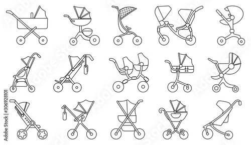 Baby carriage line vector set icon.Illustration of isolated line icon stroller for newborn.Vector illustration baby pram.