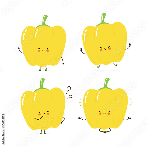 Cute happy bell pepper character set collection