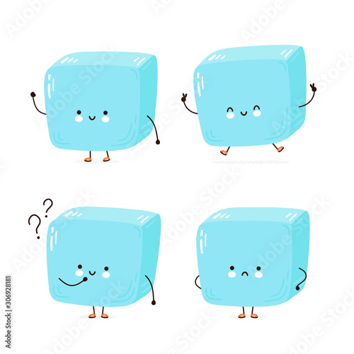 Cute happy ice cube character set collection