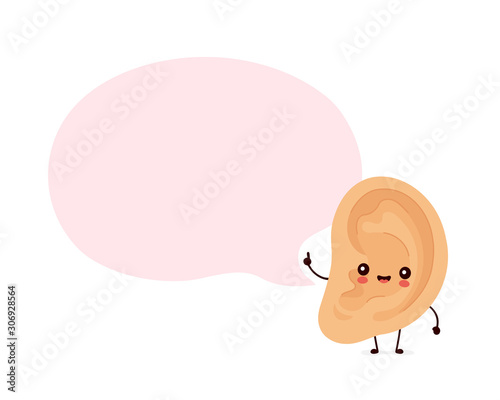 Cute smiling happy human ear with speech bubble