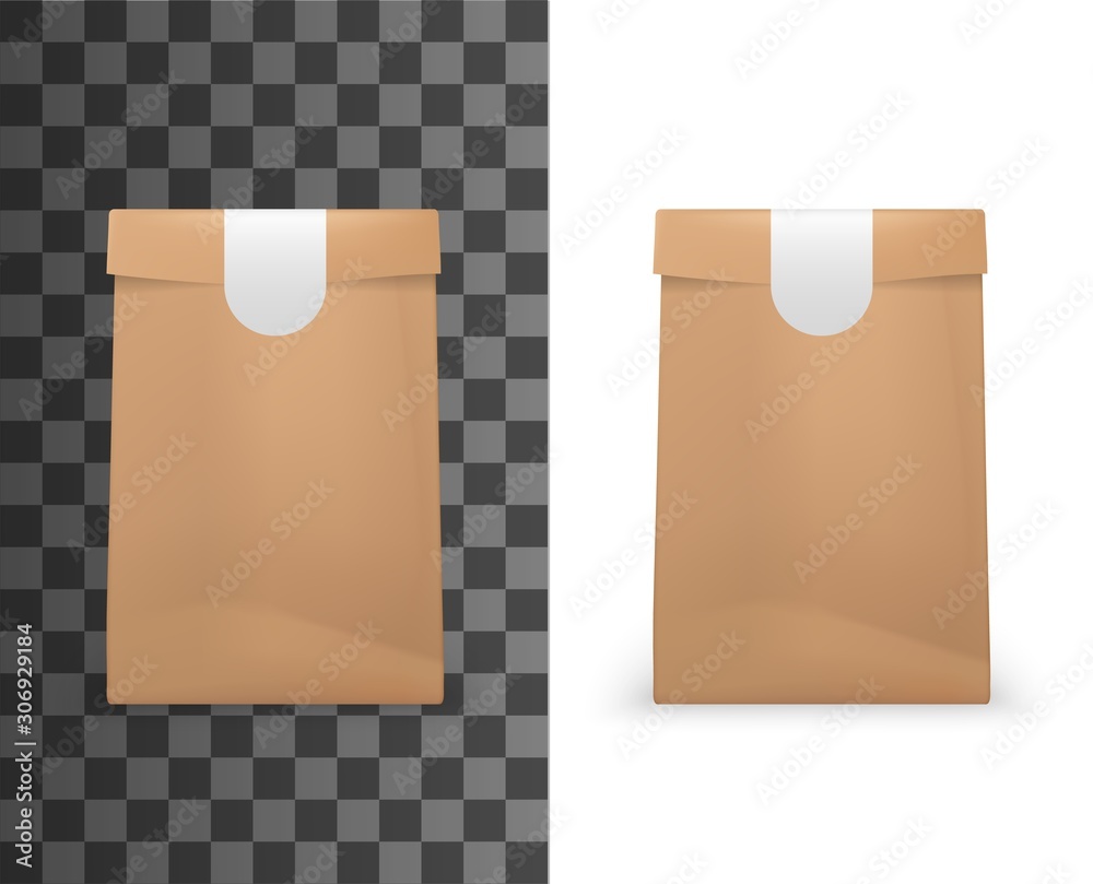 Food paper bag package 3d mockup model template. Vector isolated
