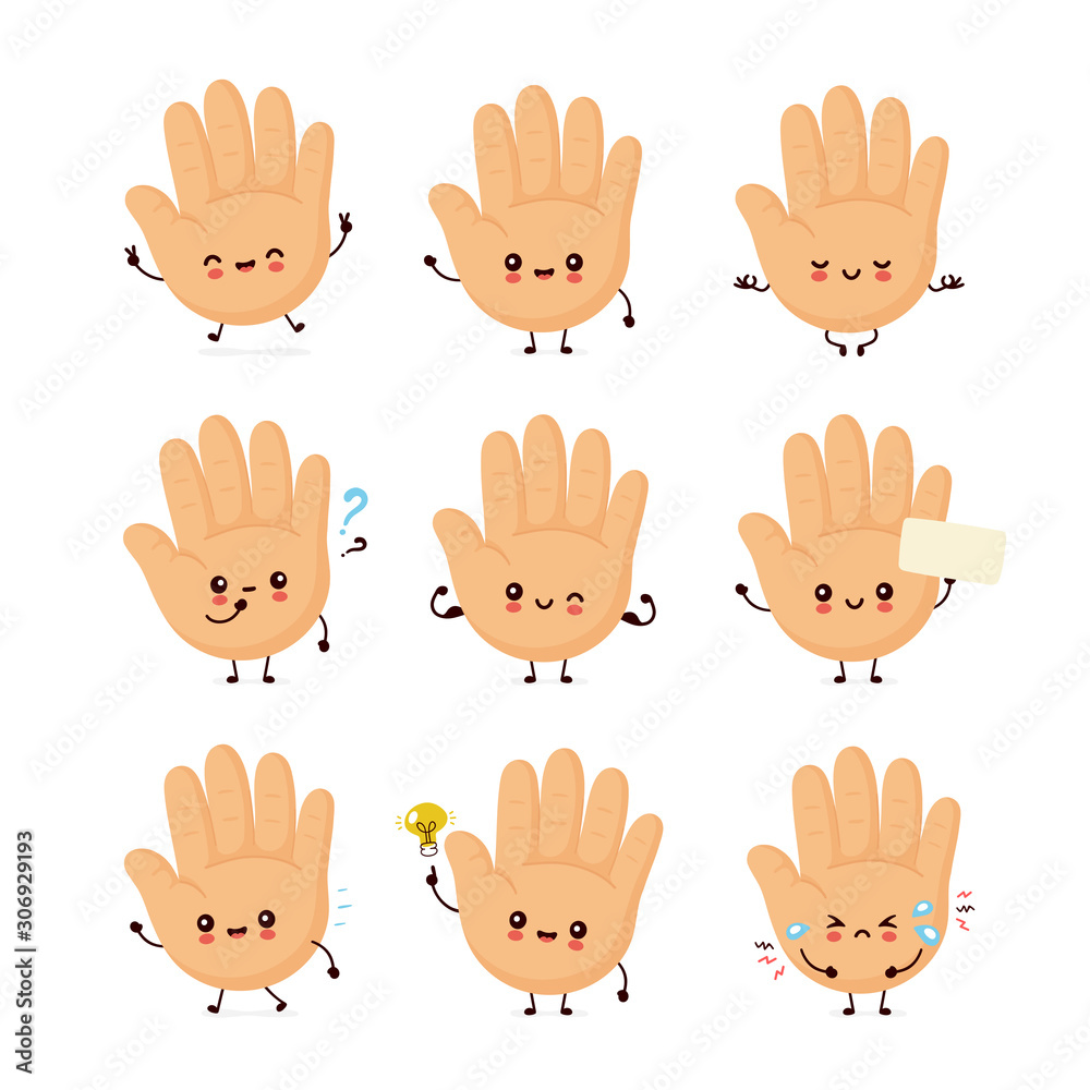 Fototapeta premium Cute smiling happy human hand set
