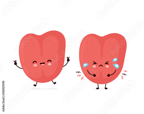 Cute smiling happy and sad sick human tongue