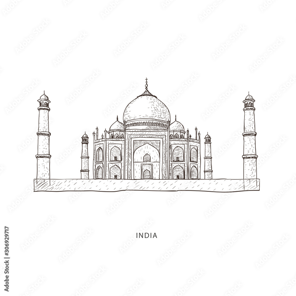 Travel illustration with attraction of  Taj mahal