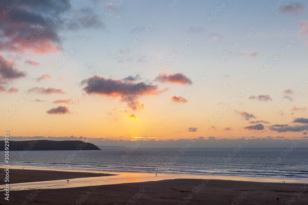 Sunset at Woolacombe Beach in North Devon, England, UK