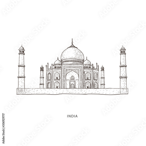 Travel illustration with attraction of  Taj mahal