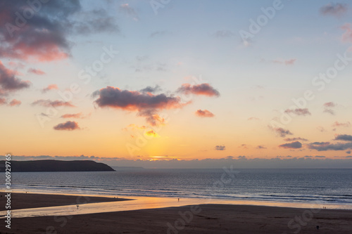 Sunset at Woolacombe Beach in North Devon  England  UK