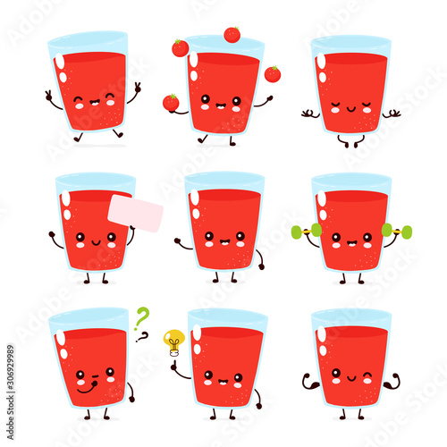 Cute smiling happy tomato juice glass set 
