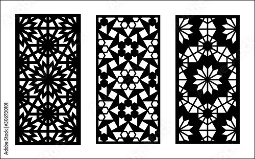 Morocco laser cut pattern. Set of decorative vector panels for laser cutting. Template for interior partition in morocco style. Ratio 1:2