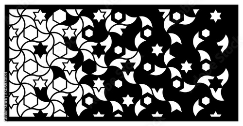 Jali laser cut panel. Decorative vector panel for laser cutting. Jali template for privacy fence in arabic style. Ratio 1:2 photo