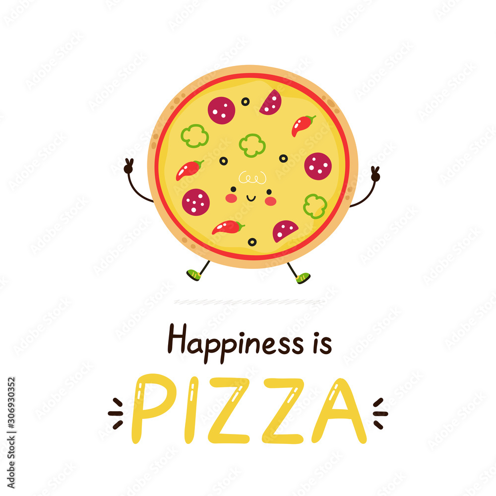Cute happy smiling pizza.Vector Cute happy smiling pizza.Vector