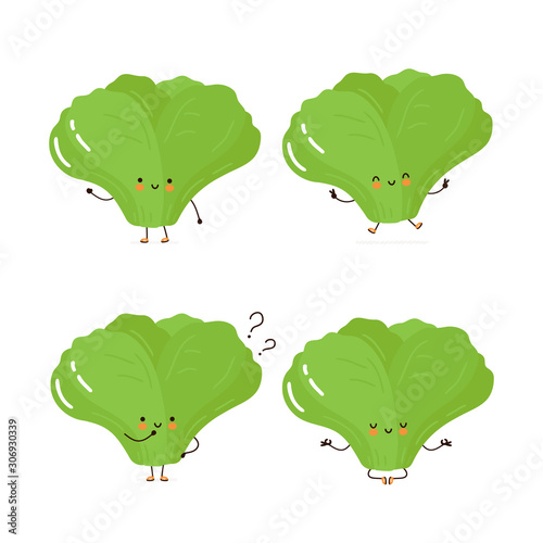 Cute happy green leaf salad character 