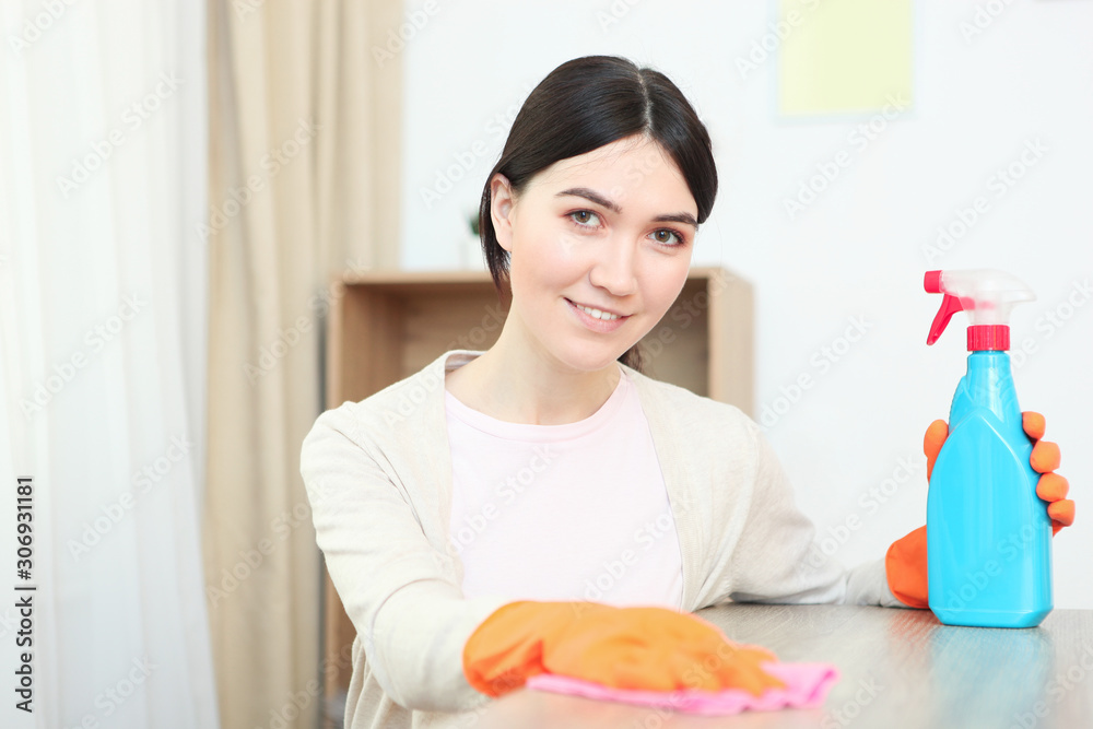 Young housewife is doing house cleaning. Young housewife is doing house cleaning.