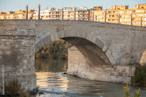 Zaragoza November 29  2019  River Ebro as it passes through the city of Zaragoza