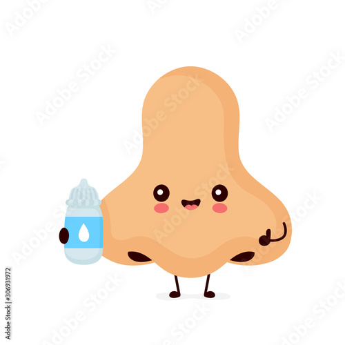Cute smiling happy human nose with nasal drops
