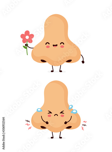 Cute smiling happy and sad human nose