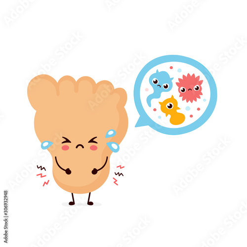 Cute smiling happy human leg foot with fungus 