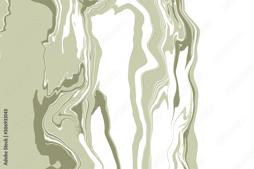 Liquid marbles or swirl marbles in green tone colors on white backgrounds