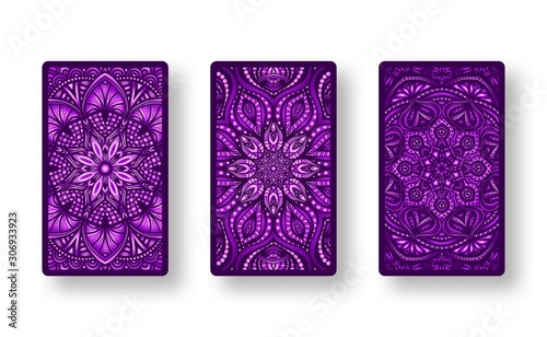 Floral stylized purple pattern. Collection back side of cards