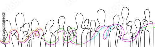 connect the people concept, crowd of people connected with colored lines, communication creative contemporary idea,