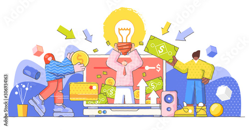 Crowdfunding and starting business campaign, creative concept illustration