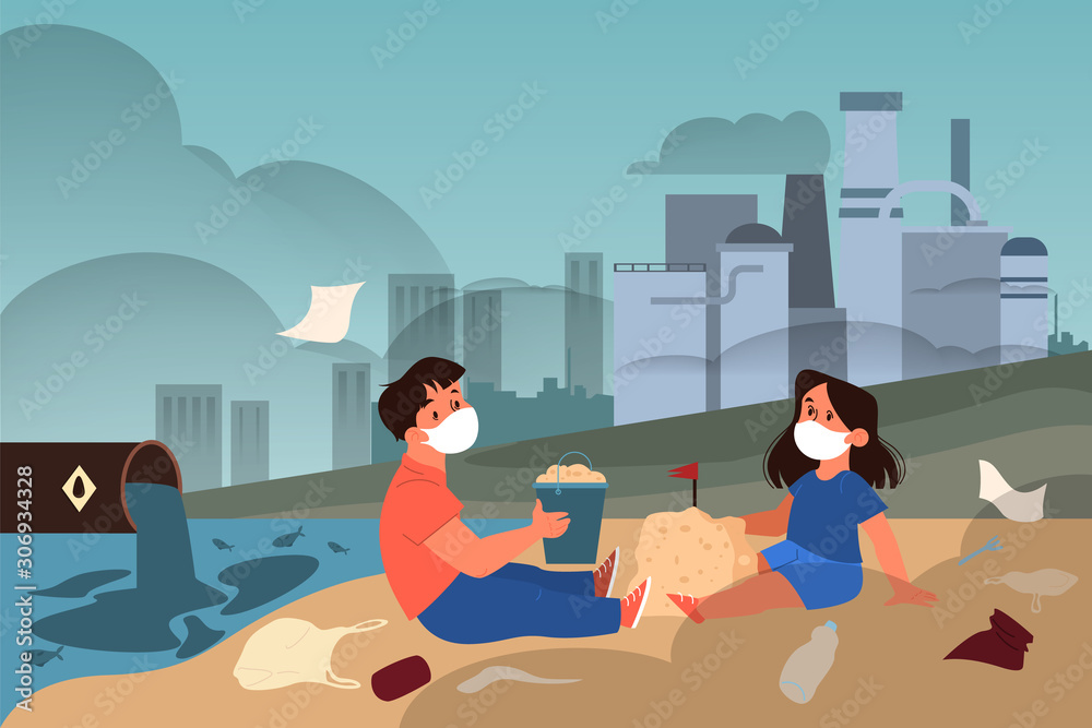 Obraz premium Global ecology problem vector illustratiion. Environmental pollution