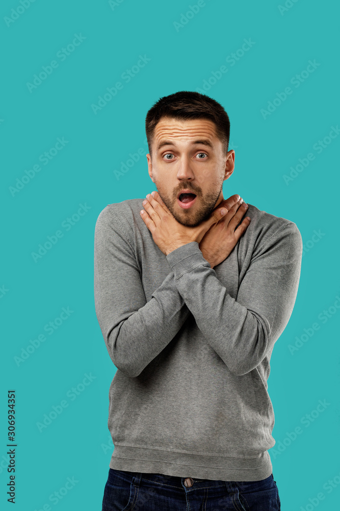 portrait of funny bearded man fooling around isolated on blue background. portrait of funny bearded man fooling around isolated on blue background.
