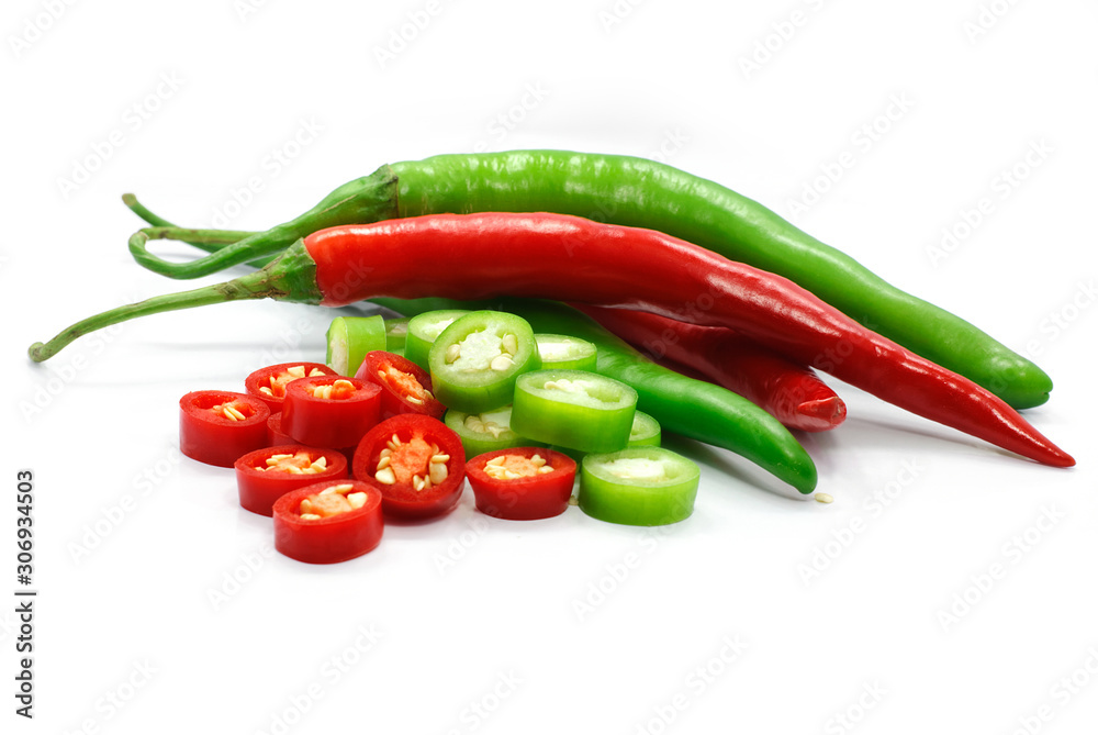 Fresh chilli peppers isolated on white background