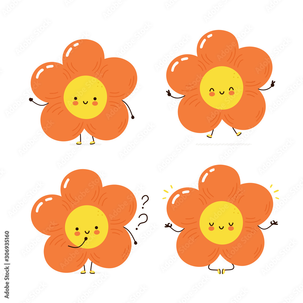 Cute happy flower character set collection