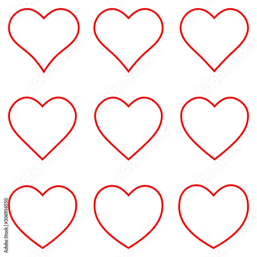 Set red heart shape outline stroke icon vector set heart shape stroke outline, love sign symbol for Valentine Day