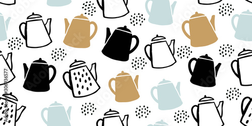 Cute tea pots seamless pattern scandinavian