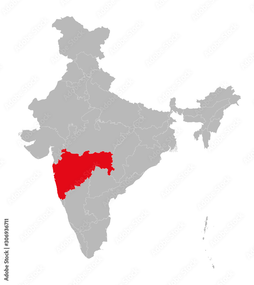 Maharashtra marked red on india map vector illustration
