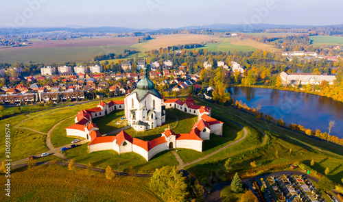 Top view of the church St. John of Nepomuk. Zdar nad Sazavou. Czech republic