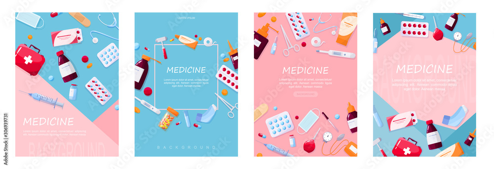 Healthcare and medical treatment concept. Collection of pharmacy drug.