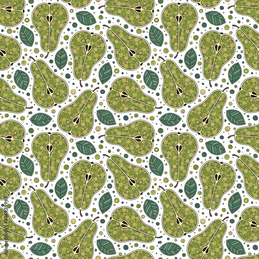 Frash pears modern beauty doodle seamless pattern.