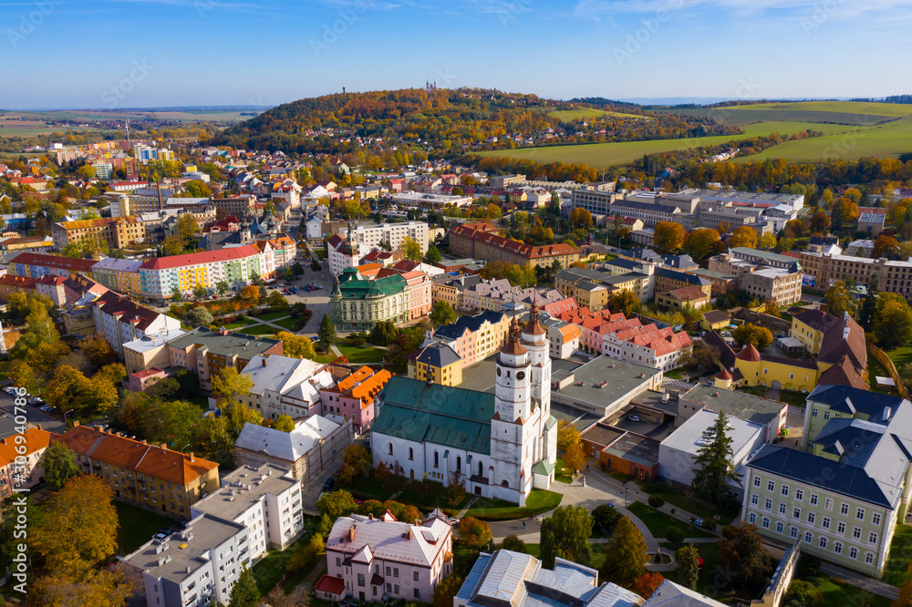 Panoramic view from the drone on the city Krnov. Czech Republic