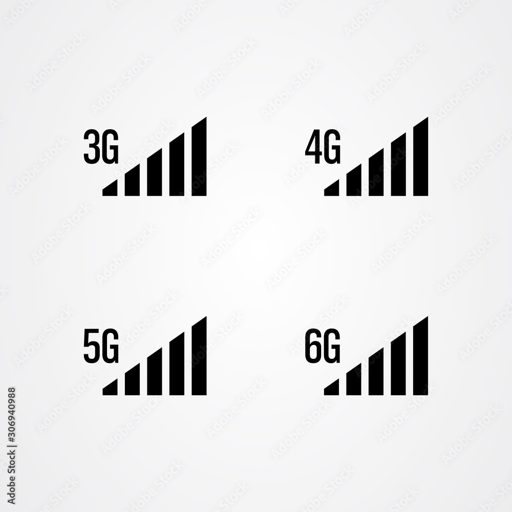 Signal strength icons. 3g, 4g, 5g, 6g internet vector illustration. Signal strength icons. 3g, 4g, 5g, 6g internet vector illustration.